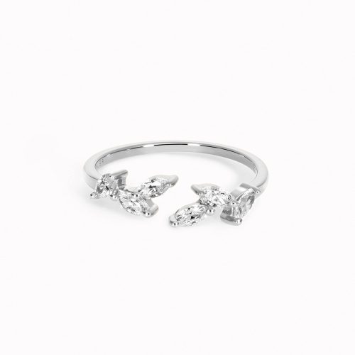 Marquise gemstones arranged in a laurel-inspired pattern on an open silver ring