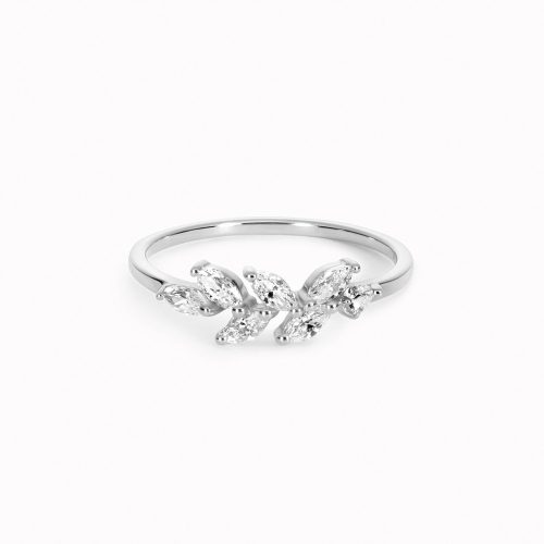 Cubic zirconia gemstone leaf ring in silver