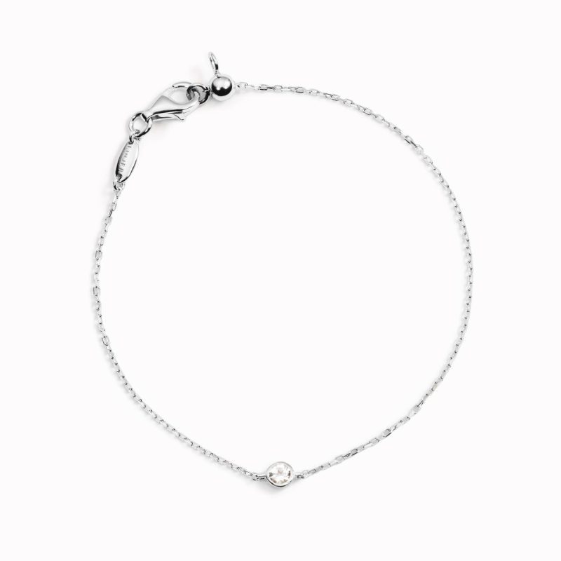 Adjustable chain bracelet with hand-set white topaz gemstone in silver - White topaz gemstone bracelet in sterling silver