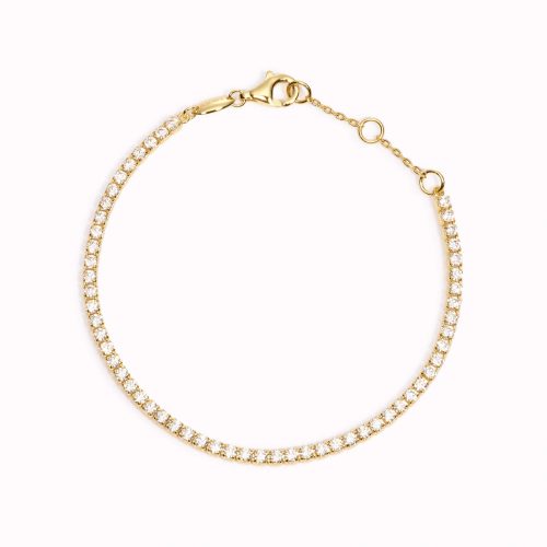 Tennis bracelet with white gemstones in gold vermeil on white background