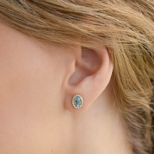 Taralynn 1 swiss blue topaz halo earring 14k model 0130 edit final 2 cropped final 2 81e5510e bedf 401d 80e8 6068371febca