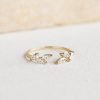 Open diamond leaf ring in 14k yellow gold