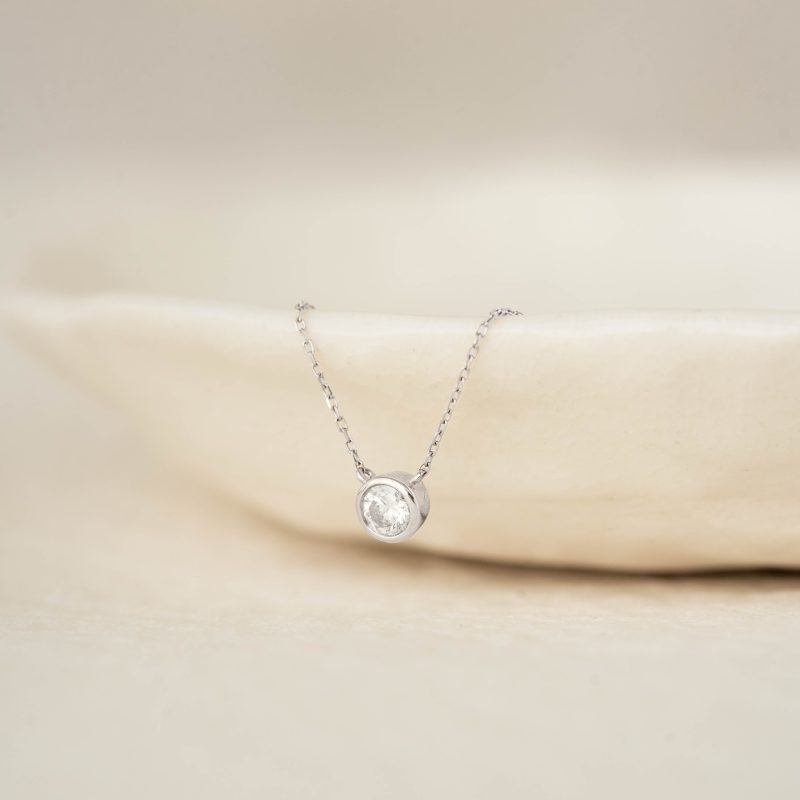 bezel set diamond necklace 4mm 14k gold ulla 2 14k white gold