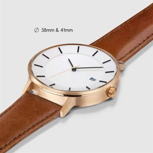 classic watch rose gold tan angle 1