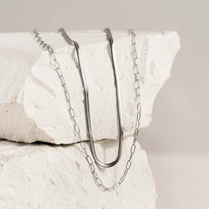 keira 18 paperclip chain necklace silver snake chain necklace silver lookbook 7 jpg