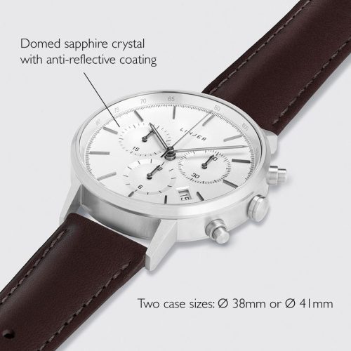 linjer chronograph silver dial silver mocha 2 angle dimensions