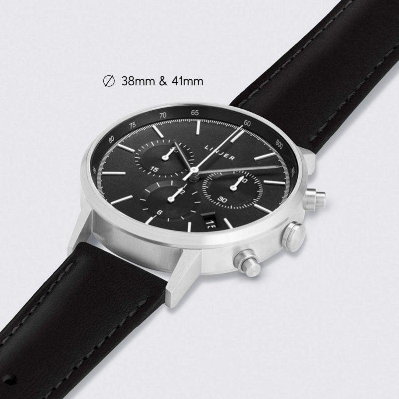 linjer chronograph watch grey dial silver black angle