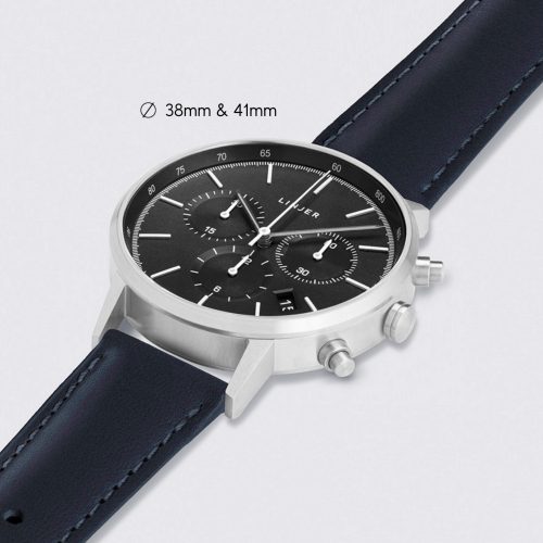 linjer chronograph watch grey dial silver navy angle