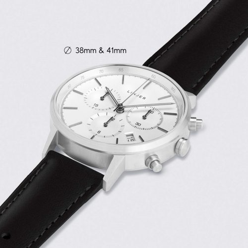 linjer chronograph watch silver dial silver black angle