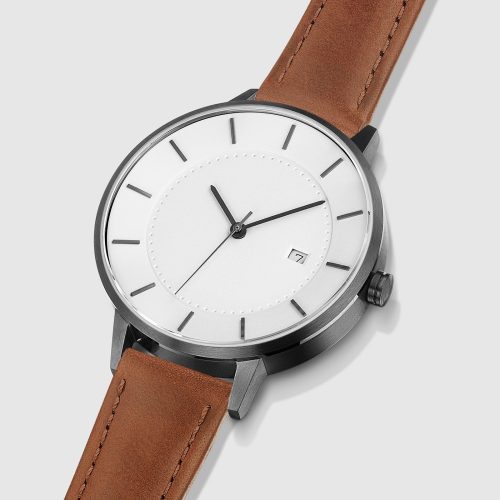 linjer classic watch 34 gunmetal tan 2 angle