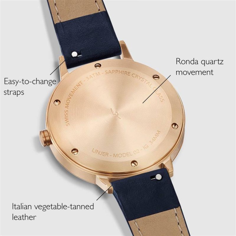 linjer classic watch 34 rose gold navy 3 back dimesions