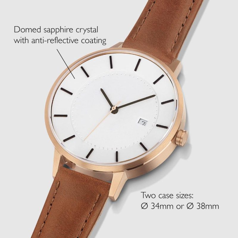 linjer classic watch 34 rose gold tan 2 angle dimensions