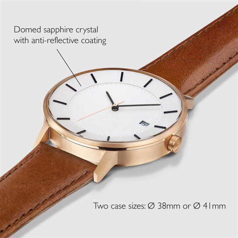 linjer classic watch 38 rose gold tan 2 angle dimensions