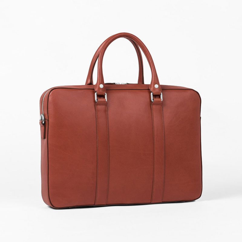 linjer soft briefcase cognac front angle