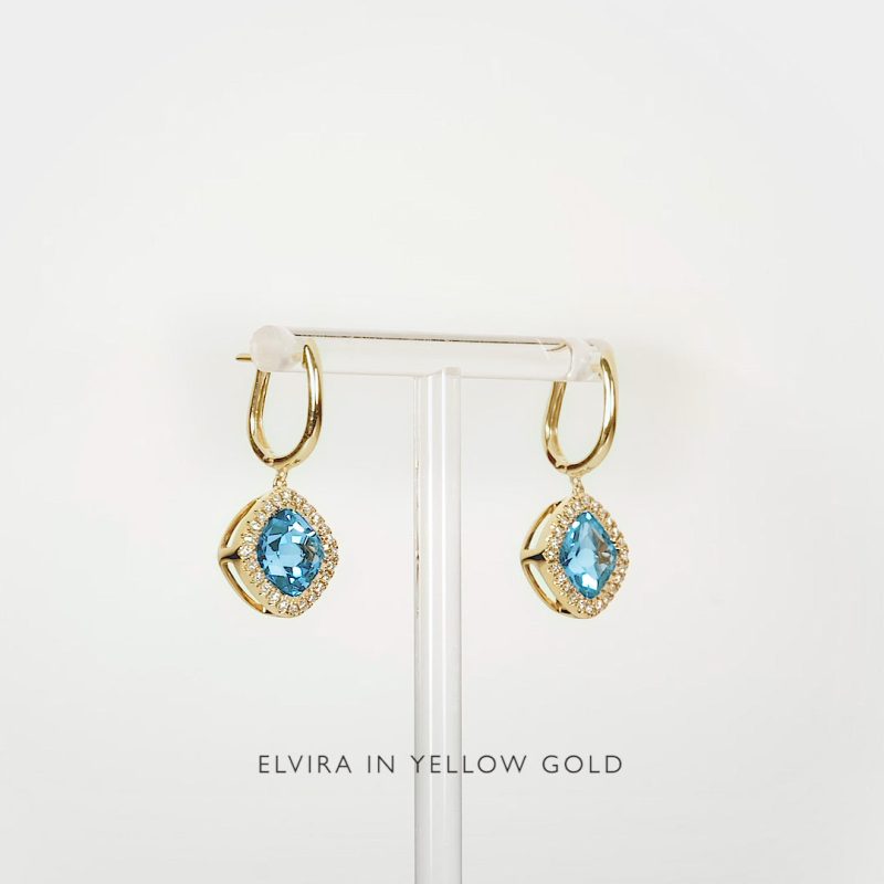 swiss blue topaz and diamond halo drop earrings 14k gold elvira video v2 still